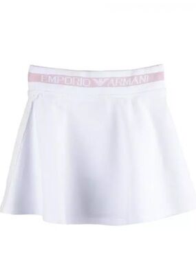 Emporio Armani White Skater Skirt with Pink Logo Waistband